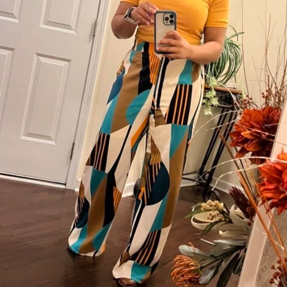 07 Boho High Waist Print Wide Leg Palazzo pants - Picture 2 of 6